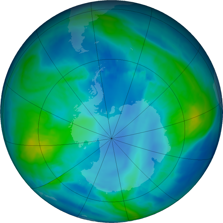 Antarctic ozone map for 26 April 2016